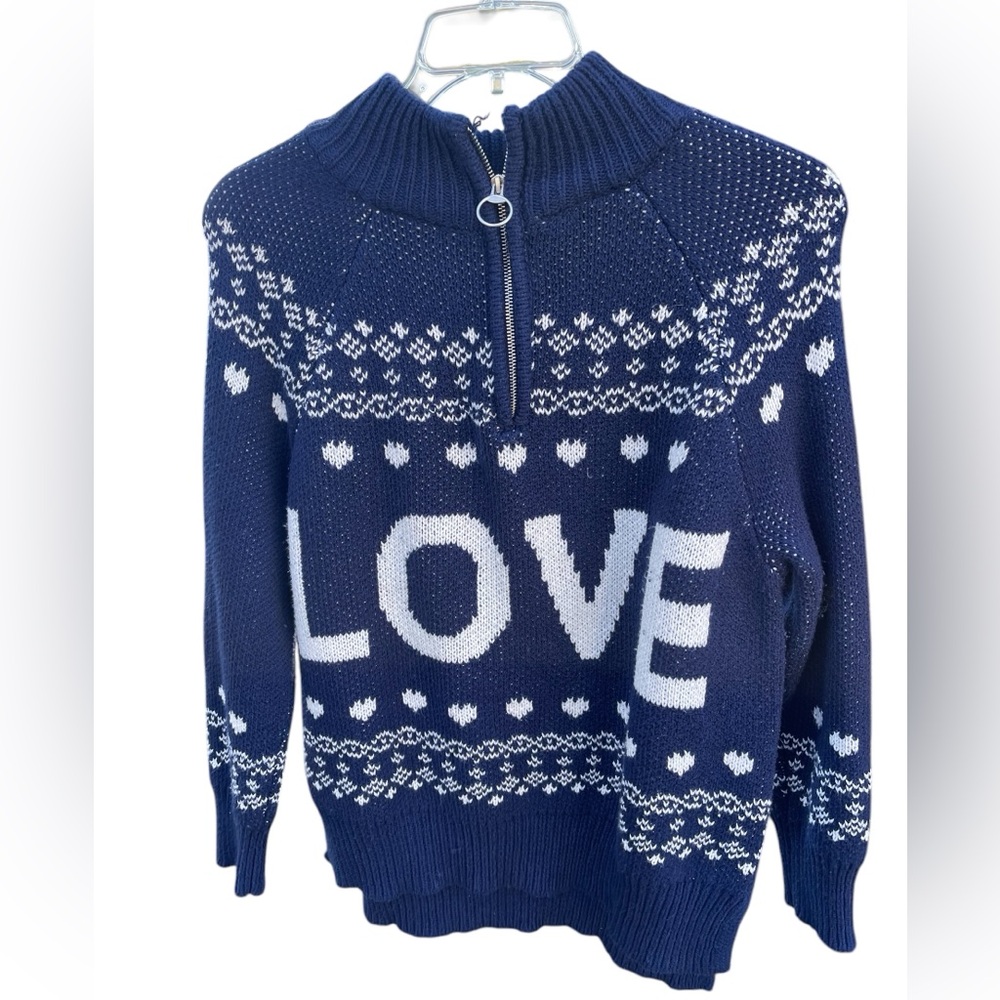 Aerie size medium sweater LOVE Christmas,blue,oversized,1/4 zip womens